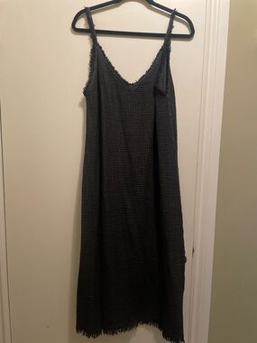 Black Maxi Slip Dress with Fringe Trim